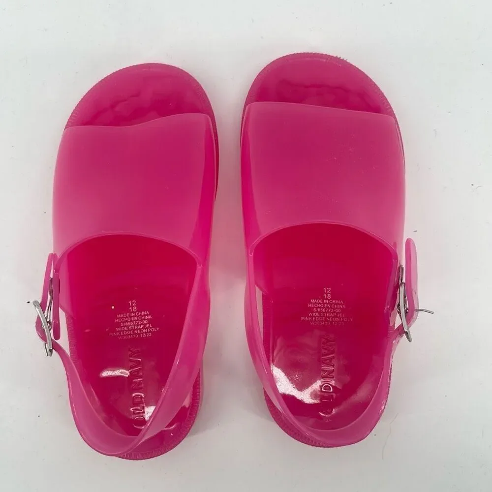 Old Navy Girls Pink Jelly Sandals Size 12 – Wide Strap Buckle Style